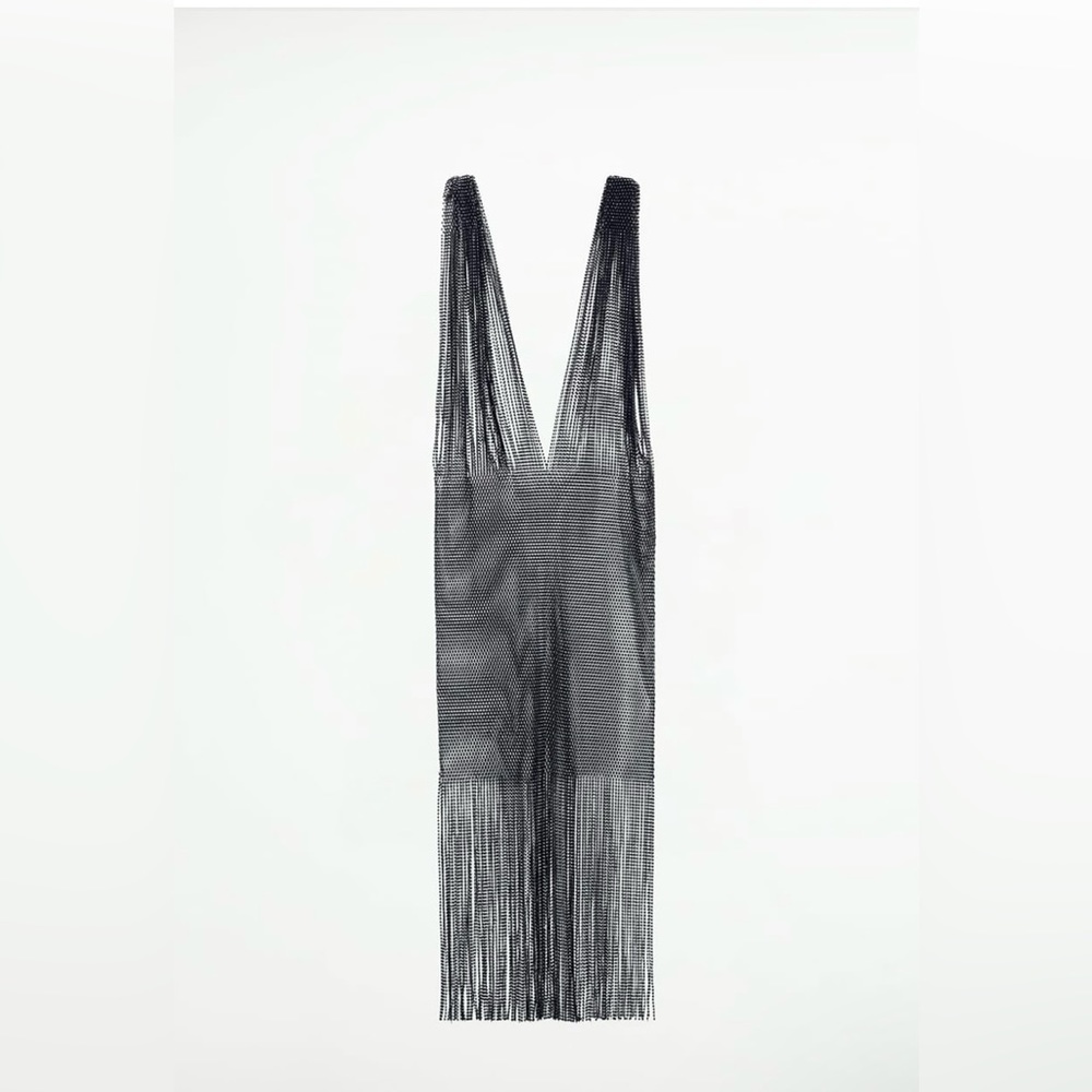 ZARA NEW WOMAN JEWEL WATERFALL DRESS WITH RHINESTONES SILVER - Picture 11 of 14